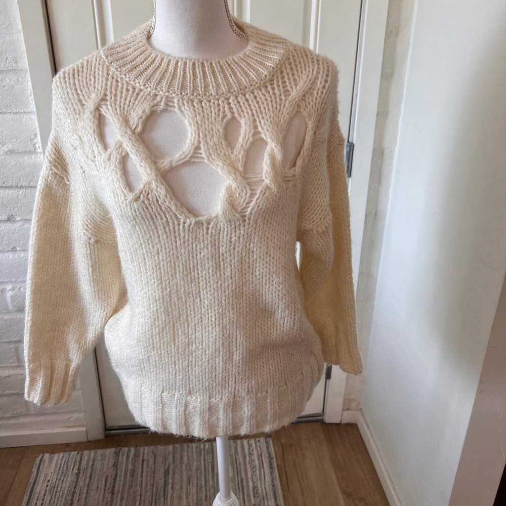 Zara Womens Cream Cutout Open Knit Oversized Sweater Ivory Size S